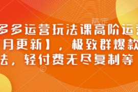 实战拼多多运营玩法课高阶运营【2月更新】，极致群爆款玩法，轻付费无尽复制等02-26冒泡网