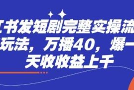 赚钱项目小红书发短剧完整实操流程，两张玩法，万播40，爆一个一天收收益上千03-23冒泡网