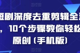 2024最新短剧深度去重剪辑全流程，10个步骤教你轻松过原创(手机版)11-21冒泡网