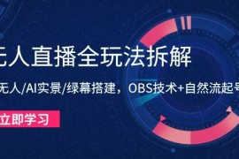 （14684期）无人直播全玩法拆解：半无人/AI实景/绿幕搭建，OBS技术+自然流起号攻略
