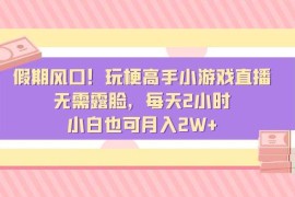 假期风口!玩梗高手小游戏直播，无需露脸每天2小时，小白也可一个月2W+