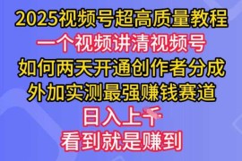 热门项目2025视频号超高质量教程，两天开通创作者分成，外加实测最强挣钱赛道，日入多张03-05冒泡网