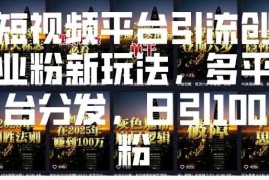 每日短视频平台引流创业粉新玩法，多平台分发，日引100粉01-14冒泡网