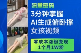 3分钟掌握AI生成俯卧撑女孩视频，零成本涨粉变现，1个月1W粉
