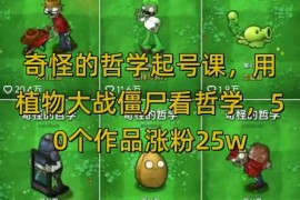 赚钱项目奇怪的哲学起号课，用植物大战僵尸看哲学，50个作品涨粉25w，暴力撸收益，全平台均可发布03-05冒泡网