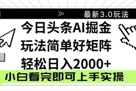 （14233期）今日头条2025最新3.0玩法，思路简单，复制粘贴，轻松实现矩阵日入2000+