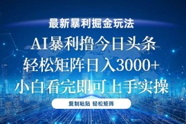 2024最新（13567期）今日头条最新暴利掘金玩法，轻松矩阵日入3000+12-06中创网