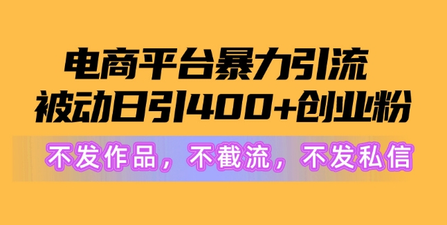2024电商平台暴力引流:被动日引创业粉不发作品,不截流,不发私信