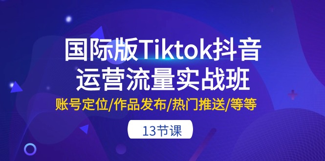 很火跨境电商项目,国际版Tiktok抖音运营流量实战班:账号定位/作品发布/热门推送/等等-13节